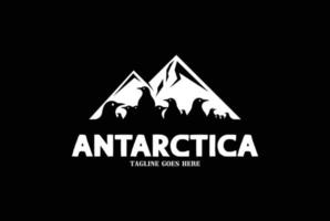montaña de nieve de hielo de la Antártida o iceberg con diseño de logotipo de pingüinos polares vector