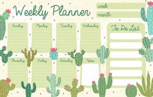 Weekly Planner Pages With Cute Cactus Element vector