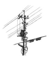 Black Silhouette of Power Line, Vector illustration