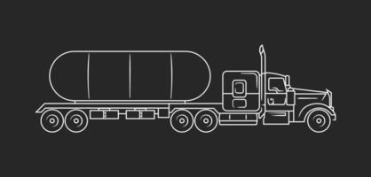 Fuel truck side view. Vector line art illustration on black background