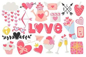 Cute valentine's day doodles set vector