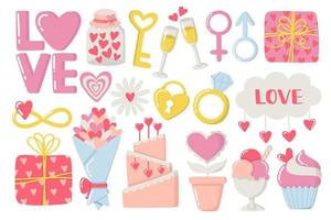 Cute valentine's day doodles set vector