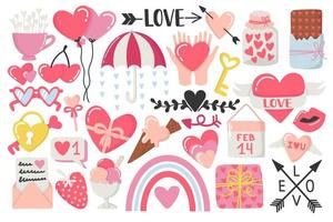 Cute valentine's day doodles set vector