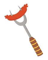 Doodle flat clipart. Sausage on a skewer for frying over a fire. All objects are repainted. vector