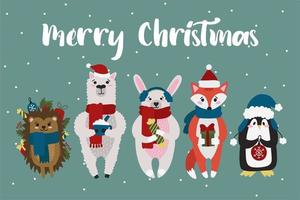 Christmas card with cute animals. Use these cuties to create your own postcards vector