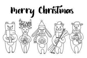 Christmas card with cute animals. Use these cuties to create your own postcards vector