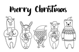 Christmas card with cute animals. Use these cuties to create your own postcards vector