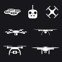 UAV camera icons set. White on a black background vector