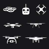 conjunto de iconos de cámara uav. blanco sobre un fondo negro vector