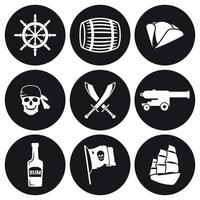 conjunto de iconos de piratas. blanco sobre un fondo negro vector