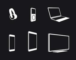 Electronic devices icons set. White on a black background vector