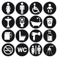 toilet, restroom wc icons set. White on a black background vector