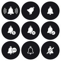 Bell icons set. White on a black background vector