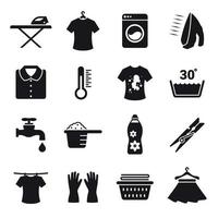 conjunto de iconos de lavandería. Negro sobre un fondo blanco vector