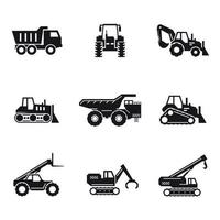 conjunto de iconos de transporte de construcción. Negro sobre un fondo blanco vector