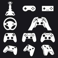 Gamepad icons set. White on a black background vector