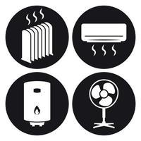 Heating icons set. White on a black background vector