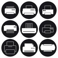 Printer icons set. White on a black background vector