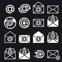 Mail icons set. White on a black background vector