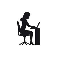 Business woman working on laptop silhouette. Black vector