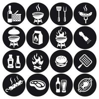 Grill or Barbecue icons set. White on a black background vector