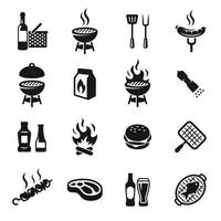 conjunto de iconos de parrilla o barbacoa. Negro sobre un fondo blanco vector