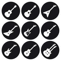 conjunto de iconos de guitarras. blanco sobre fondo negro vector