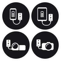 Power bank. tablet, camera, phone icons set. White on a black background vector