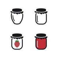 Strawberry jam icons set. Black and red icons on a white background vector