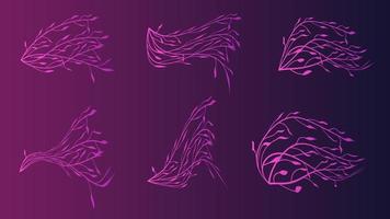 Set of branch purple gradient of a plant with leaves and a silhouette of a bird for a beauty salon vector