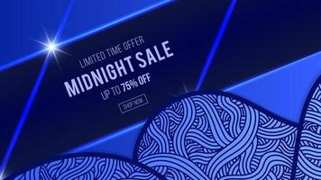 sale banner template background with doodle illustration , midnight sale, neon blue vector