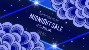 sale banner template background with doodle illustration , midnight sale, neon blue vector