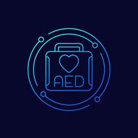 AED icon, automated external defibrillator line vector