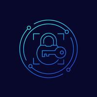 Lock and key, security line icon, vector