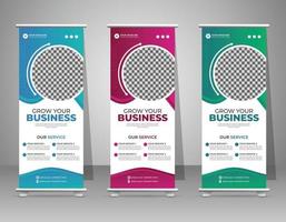 Creative business agency stands roll up banner design stands template layout for exhibition with Three colors. vector