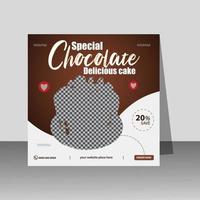 publicación de banner de pastel de chocolate delicioso en redes sociales vector