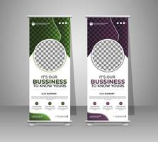 Business Roll Up. Standee Design. Banner Template. Presentation. Abstract Blue Green Geometric leaflet, Grow your business. exhibition display. vector