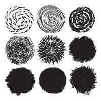 Vector collection of black paint ink strokes splatter brush lines fine texture art design elements spiral patterns Vector illustration Isolated on white background