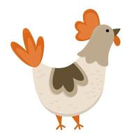 icono de gallina vectorial. linda ilustración de dibujos animados de pollo para niños. pájaro de granja aislado sobre fondo blanco. imagen de animal plano colorido para niños vector