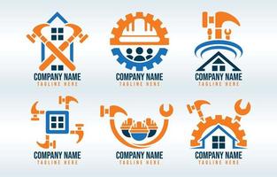 muchos tipos de equipos de construcción y logotipos de trabajadores vector