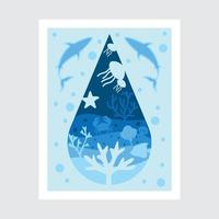 3d Underwater sea Shadow Box laser cut, vector