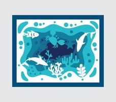 3d Underwater sea Shadow Box laser cut, vector