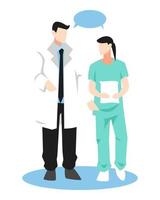 doctor and nurse are talking. isolated on a white background. suitable for the theme of hospital, profession, activity, health, etc. flat vector illustration