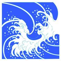 Vector illustration in the style of the great Japanese Oriental wave, isolated on a golden background