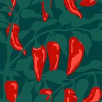 Seamless pattern with red hot chile peppers on blue background. Vector illustration of chili peppers.