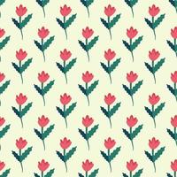 Vibrant seamless vector pattern of red flower with green stem and leaves for wrapping and printing