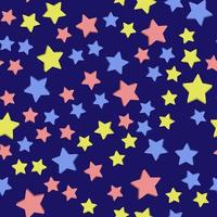 Vivid seamless repeating pattern of green, pink and yellow stars on dark blue background for wallpapers, textile, fabric and other surfaces vector