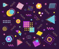 Colorful Geometric Random Shapes Pattern with Dark Purple Background vector