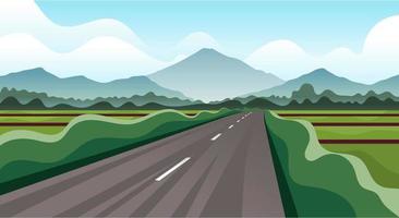 Natural landscape View of the highway, rice fields and mountains vector