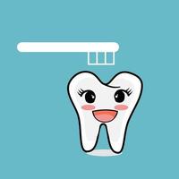 Cute tooth character with toothbrush on blue background. vector